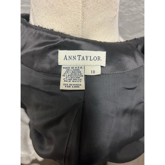 Ann Taylor Black Reflective Textured Blazer Jacket Hidden ButtonUp Size 10 - Picture 7 of 7